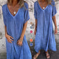 ⏳Begrenzte Zeit 50% Rabatt💥Lässiges Baumwoll-Leinen-Kleid mit V-Ausschnitt für Frauen