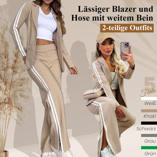 💯Outfit-Set für Damen: Lässiger Blazer mit Reverskragen und Hose mit weitem Bein