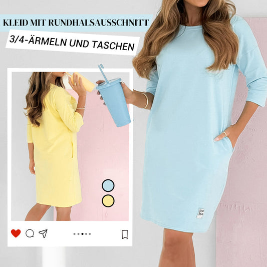 ⏳Entrega 24 horas💥Vestido de cuello redondo con mangas 3/4 y bolsillos 
