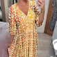 Bedrucktes Kleid mit V-Ausschnitt und weiten Ärmeln👗🔥