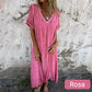 ⏳Begrenzte Zeit 50% Rabatt💥Lässiges Baumwoll-Leinen-Kleid mit V-Ausschnitt für Frauen