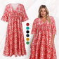 Bedrucktes Kleid mit V-Ausschnitt und weiten Ärmeln👗🔥