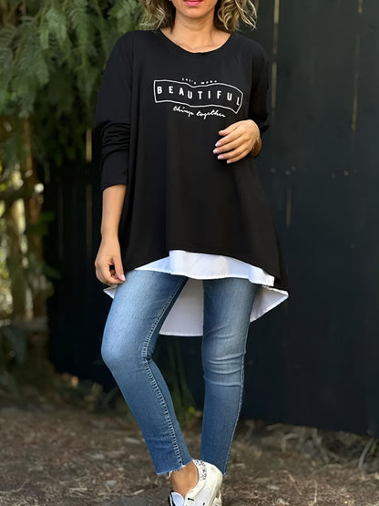 Zweiteiliges T-Shirt mit langen Ärmeln und Buchstabendruck