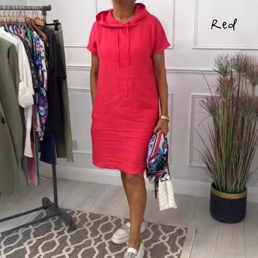 💞Hot Sale 50% OFF🌟Women's Loose Casual Solid Drawstring Hooded Dress