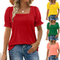 🔥 Lässiges Damen-T-Shirt mit bequemem 🔥 quadratischem Ausschnitt und gerüschten Ärmeln im Sommer