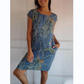 🌷56% RABATT❤️‍🔥Bedrucktes Kleid mit Rundhalsausschnitt aus Baumwolle und Leinen für Frauen