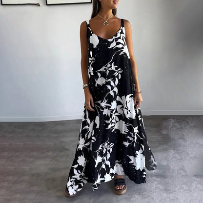 50%Rabatte💥Verkauf🔥Ärmelloses, rückenfreies, fließendes Kleid mit Blumen-Spaghettiträgern für Damen