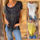 👚50% de descuento💕Camiseta de manga corta de color liso para mujer con estampado llamativo y dobladillo deshilachado 
