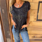 👚50% de descuento💕Camiseta de manga corta de color liso para mujer con estampado llamativo y dobladillo deshilachado 