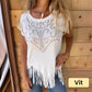 👚50% de descuento💕Camiseta de manga corta de color liso para mujer con estampado llamativo y dobladillo deshilachado 