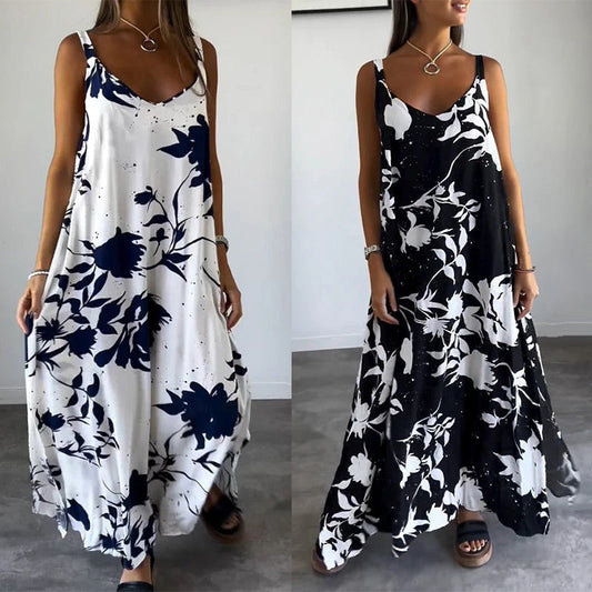 50%Rabatte💥Verkauf🔥Ärmelloses, rückenfreies, fließendes Kleid mit Blumen-Spaghettiträgern für Damen