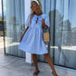 🍧Trendiges einfarbiges Damenkleid mit Fliege vorne und Puffärmeln
