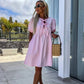 🍧Trendiges einfarbiges Damenkleid mit Fliege vorne und Puffärmeln