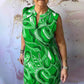 Ärmelloses Kleid mit kreativem Druck, Rundhalsausschnitt und V-Front