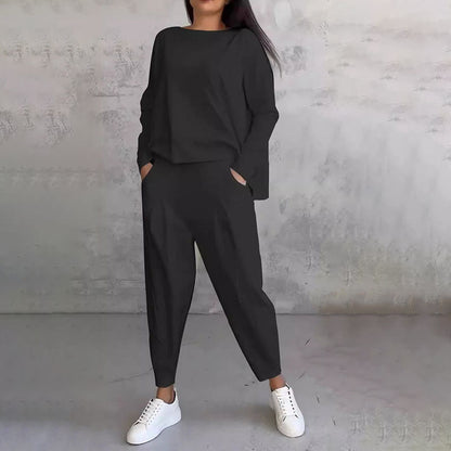 🔥Langärmeliges Oberteil mit Rundhalsausschnitt ＆ Hose 2-teiliges Set