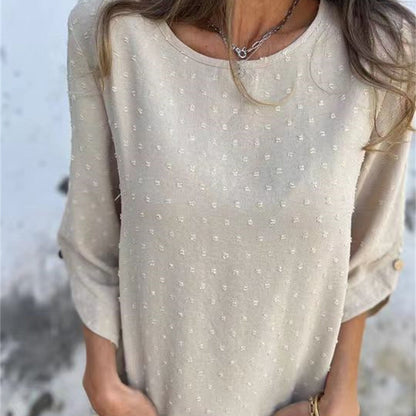 🌸👗Lässiges Jacquard-Oberteil mit Rundhalsausschnitt für Damen