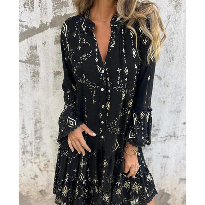 🔥Muttertag 50% OFF🔥Damenkleid mit V-Ausschnitt und Print