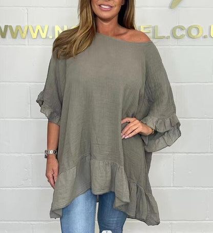 🏵️2025 Heißer Verkauf 50% Rabatt🏵️Lockere, plissierte Off-Shoulder-Blusen für Damen