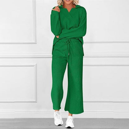 2-teiliges Lounge-Set mit V-Ausschnitt und Taschen für Damen