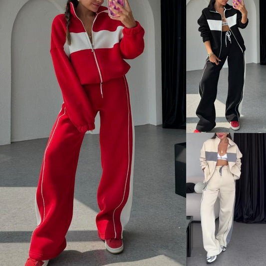 🌸Frühjahrsangebote 50% RABATT🥰Zweiteiliger Farbblock-Trainingsanzug für Frauen