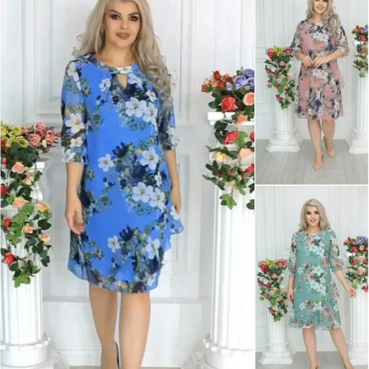 💥👗Knielanges Kleid mit Blumendruck für Damen