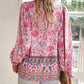 🌷🍃Damenmode bedrucktes Langarmshirt mit V-Ausschnitt