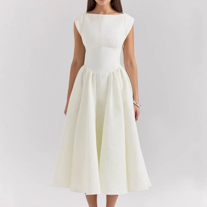 Elegante vestido midi con corsé fluido