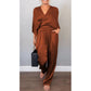 💃Conjunto de mujer de 2 piezas compuesto por top y pantalón con escote en pico y algodón mercerizado.