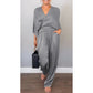 💃Conjunto de mujer de 2 piezas compuesto por top y pantalón con escote en pico y algodón mercerizado.