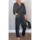 💃Conjunto de mujer de 2 piezas compuesto por top y pantalón con escote en pico y algodón mercerizado.