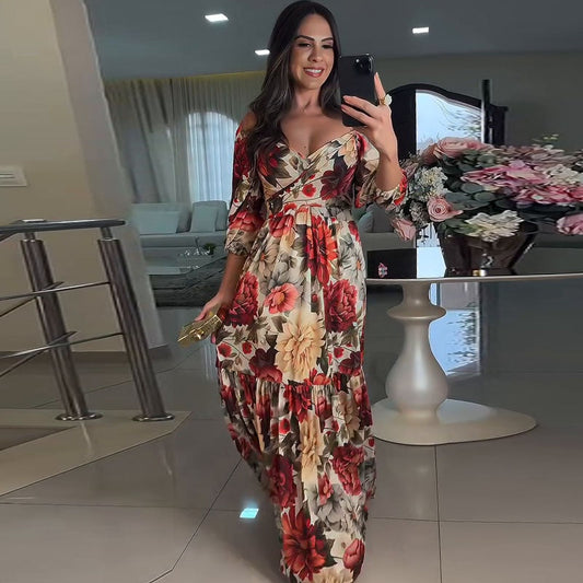 🌹 HEISSER VERKAUF 50 % RABATT 🌹 Damen-Plisseekleid mit V-Ausschnitt und Blumenmuster