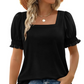🔥 Lässiges Damen-T-Shirt mit bequemem 🔥 quadratischem Ausschnitt und gerüschten Ärmeln im Sommer