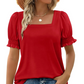 🔥 Lässiges Damen-T-Shirt mit bequemem 🔥 quadratischem Ausschnitt und gerüschten Ärmeln im Sommer