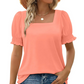 🔥 Lässiges Damen-T-Shirt mit bequemem 🔥 quadratischem Ausschnitt und gerüschten Ärmeln im Sommer