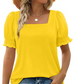 🔥 Lässiges Damen-T-Shirt mit bequemem 🔥 quadratischem Ausschnitt und gerüschten Ärmeln im Sommer