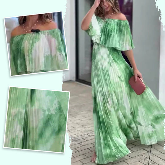 🌸💕Bedrucktes, plissiertes Off-Shoulder-Kleid für Damen