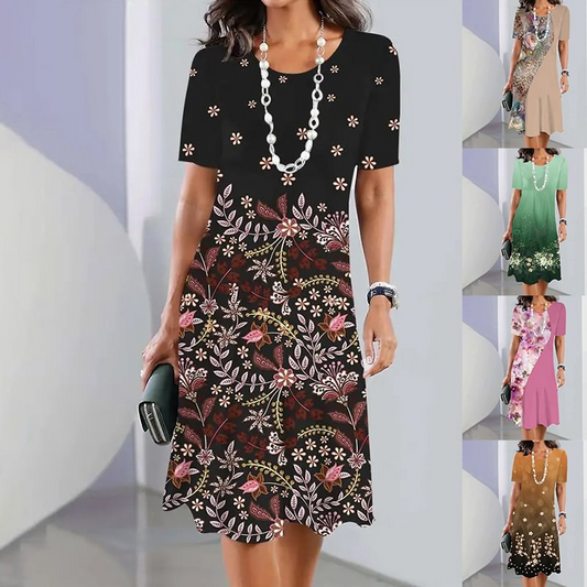 🌸Elegantes Rundhalskleid mit Blumenprint für Damen