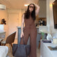 Conjunto de 2 piezas de top sin mangas de color liso y pantalón ajustable con cordón