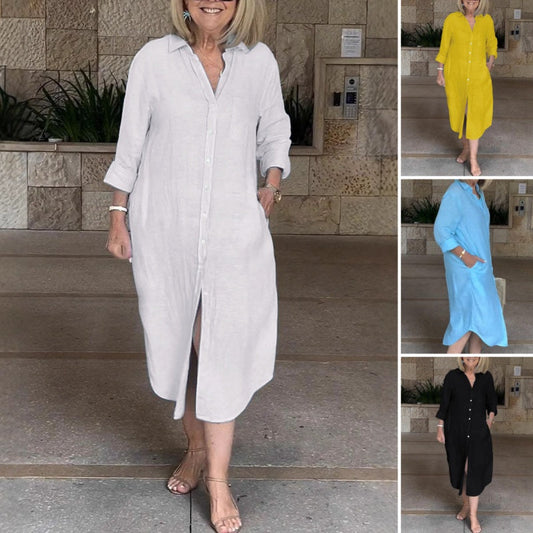 🌸Women‘s Casual Loose Cotton Linen Long Shirt Dress