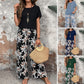 🌸Women's Casual Floral Print Wide Leg Trousers and Short Sleeve Top Set