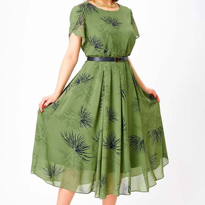 🔥 Vestido midi de mujer con corte A y cinturón 🌸 Vestido floral imprescindible del verano