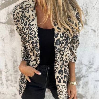 🔥🌸Recycelter Woll-Blazer mit Retro-Leoparden – Fair Trade & 4-Jahreszeiten-Tragbarkeit