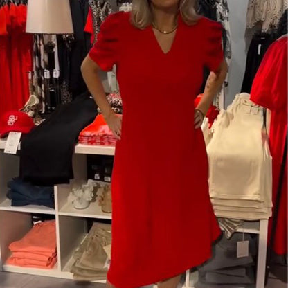 Damen Kleid mit V-Ausschnitt in Rot