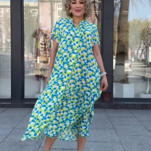 🌸Locker sitzendes Hemdkleid mit Geo-Print für Damen👗