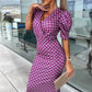 💕🌸Womenswear Bedrucktes Bubble Sleeve V-Ausschnitt Kurzärmeliges Kleid mit V-Ausschnitt Taille