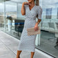 💕🌸Womenswear Bedrucktes Bubble Sleeve V-Ausschnitt Kurzärmeliges Kleid mit V-Ausschnitt Taille
