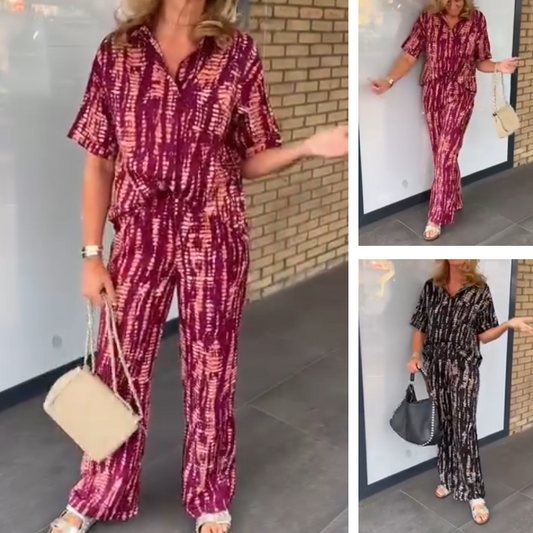 💕🌸Women's Printed Button-Down Shirt & Pants 2-Piece Set
