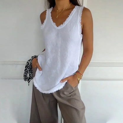 Ärmelloses T-Shirt aus Leinen und Baumwolle für Damen