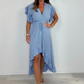 Damen Resort Style V-Ausschnitt Polka Dot Ruffle Sleeve Kleid