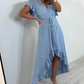 Damen Resort Style V-Ausschnitt Polka Dot Ruffle Sleeve Kleid